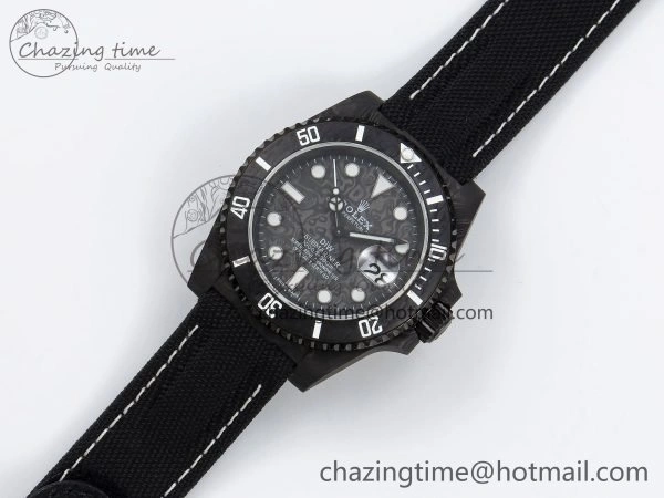 Submariner DIW Carbon IPKF 1:1 Best Edition Black White Dial on Black Nylon Strap VR3135