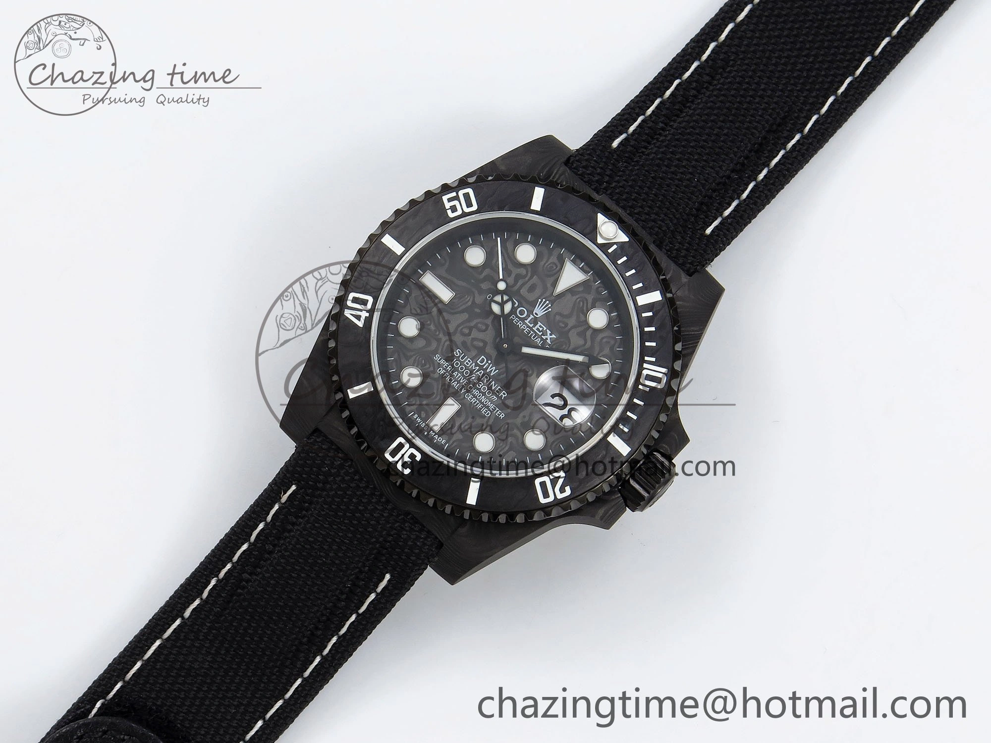 Submariner DIW Carbon IPKF 1:1 Best Edition Black White Dial on Black Nylon Strap VR3135
