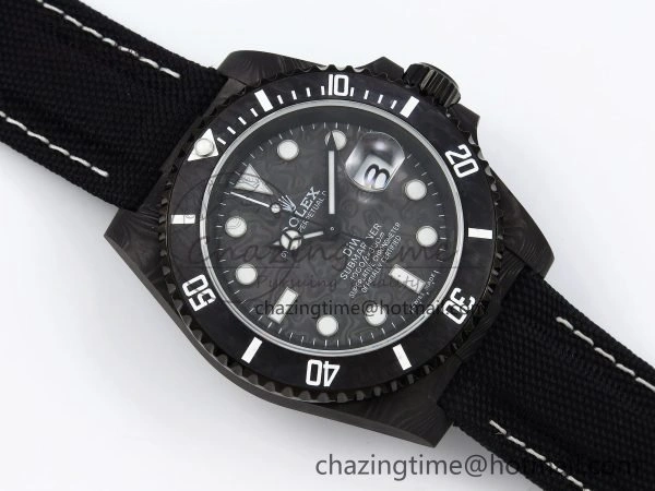 Submariner DIW Carbon IPKF 1:1 Best Edition Black White Dial on Black Nylon Strap VR3135