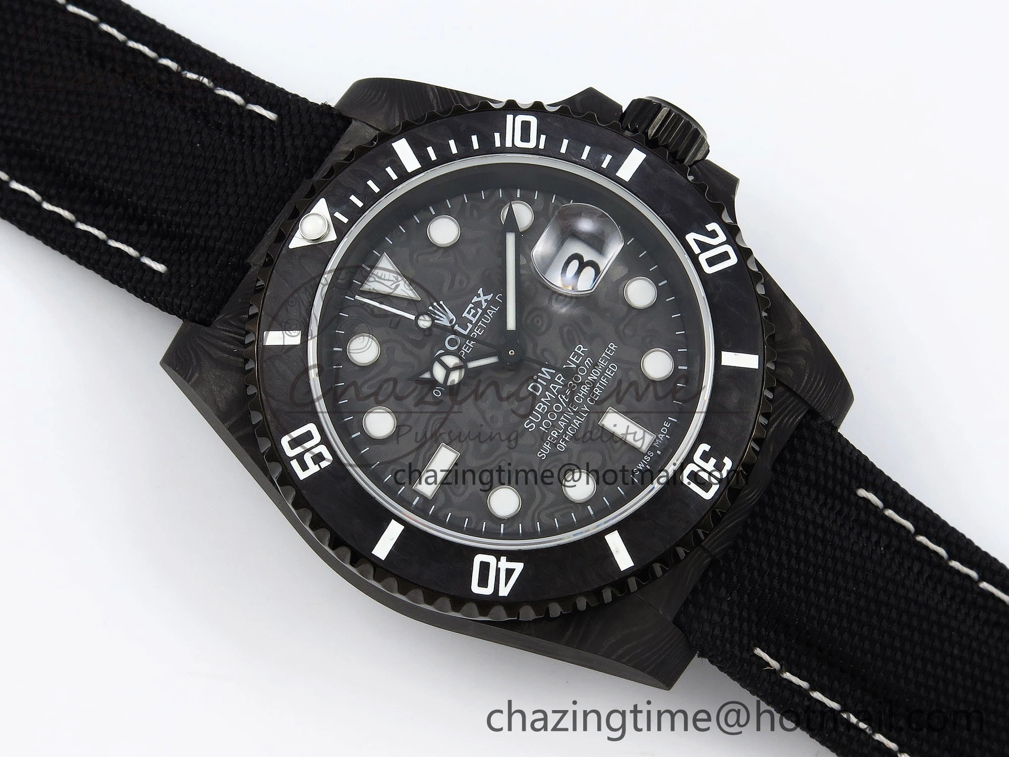 Submariner DIW Carbon IPKF 1:1 Best Edition Black White Dial on Black Nylon Strap VR3135