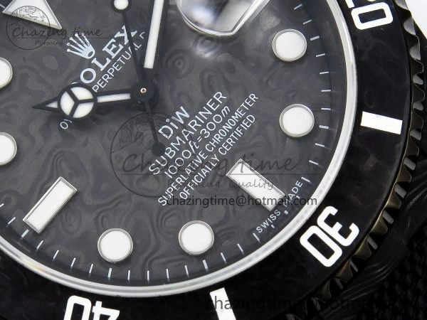 Submariner DIW Carbon IPKF 1:1 Best Edition Black White Dial on Black Nylon Strap VR3135