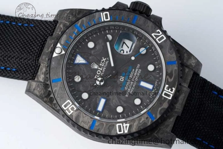 Submariner DIW Carbon VSF 1:1 Best Edition Black Blue Dial on Black Nylon Strap VS3135