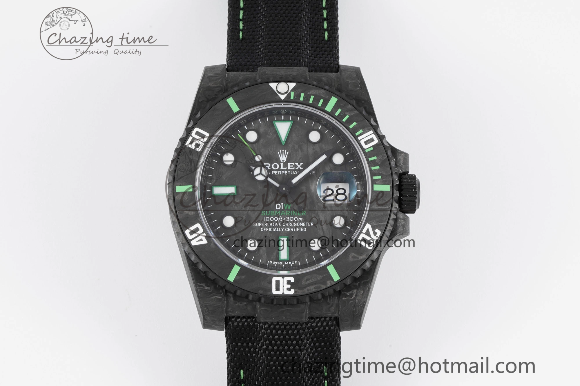 Submariner DIW Carbon VSF 1:1 Best Edition Black Green Dial on Black Nylon Strap VS3135