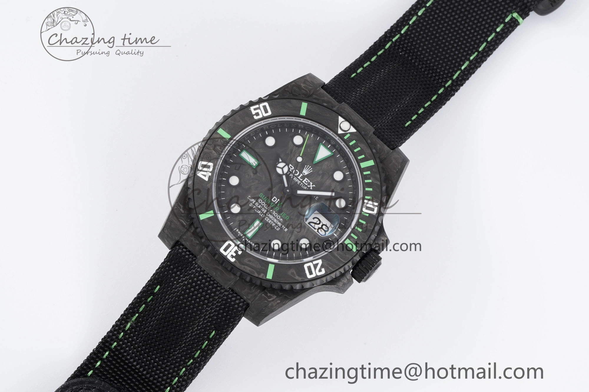 Submariner DIW Carbon VSF 1:1 Best Edition Black Green Dial on Black Nylon Strap VS3135