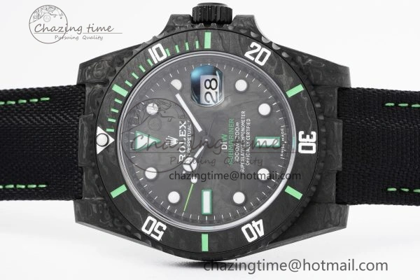 Submariner DIW Carbon VSF 1:1 Best Edition Black Green Dial on Black Nylon Strap VS3135