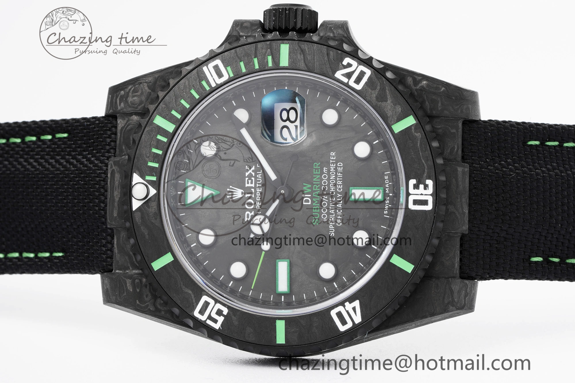 Submariner DIW Carbon VSF 1:1 Best Edition Black Green Dial on Black Nylon Strap VS3135