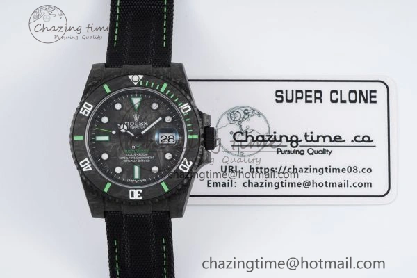 Submariner DIW Carbon VSF 1:1 Best Edition Black Green Dial on Black Nylon Strap VS3135