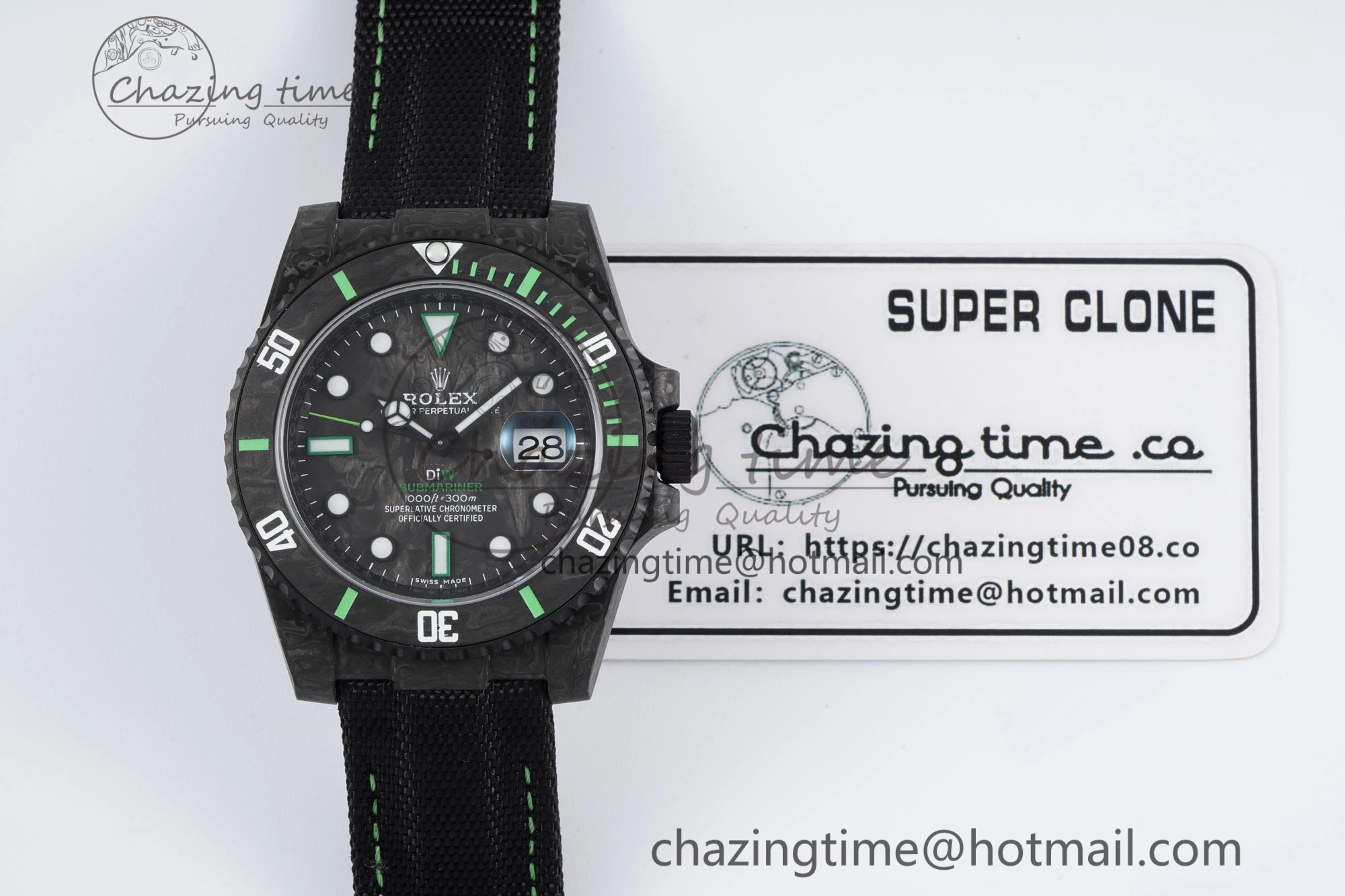 Submariner DIW Carbon VSF 1:1 Best Edition Black Green Dial on Black Nylon Strap VS3135