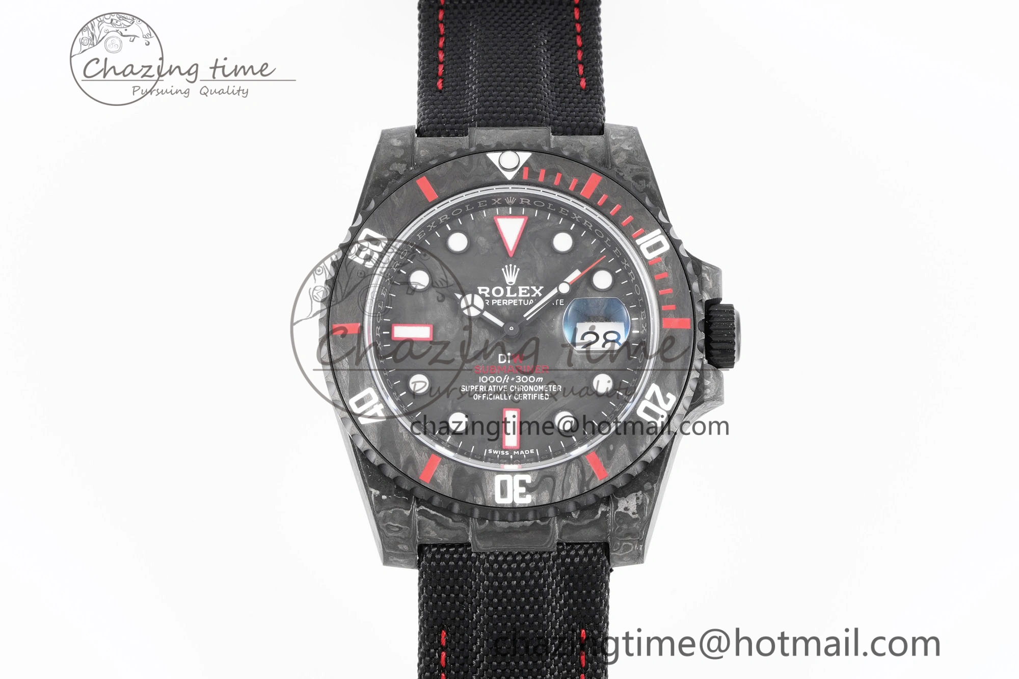 Submariner DIW Carbon VSF 1:1 Best Edition Black Red Dial on Black Nylon Strap VS3135
