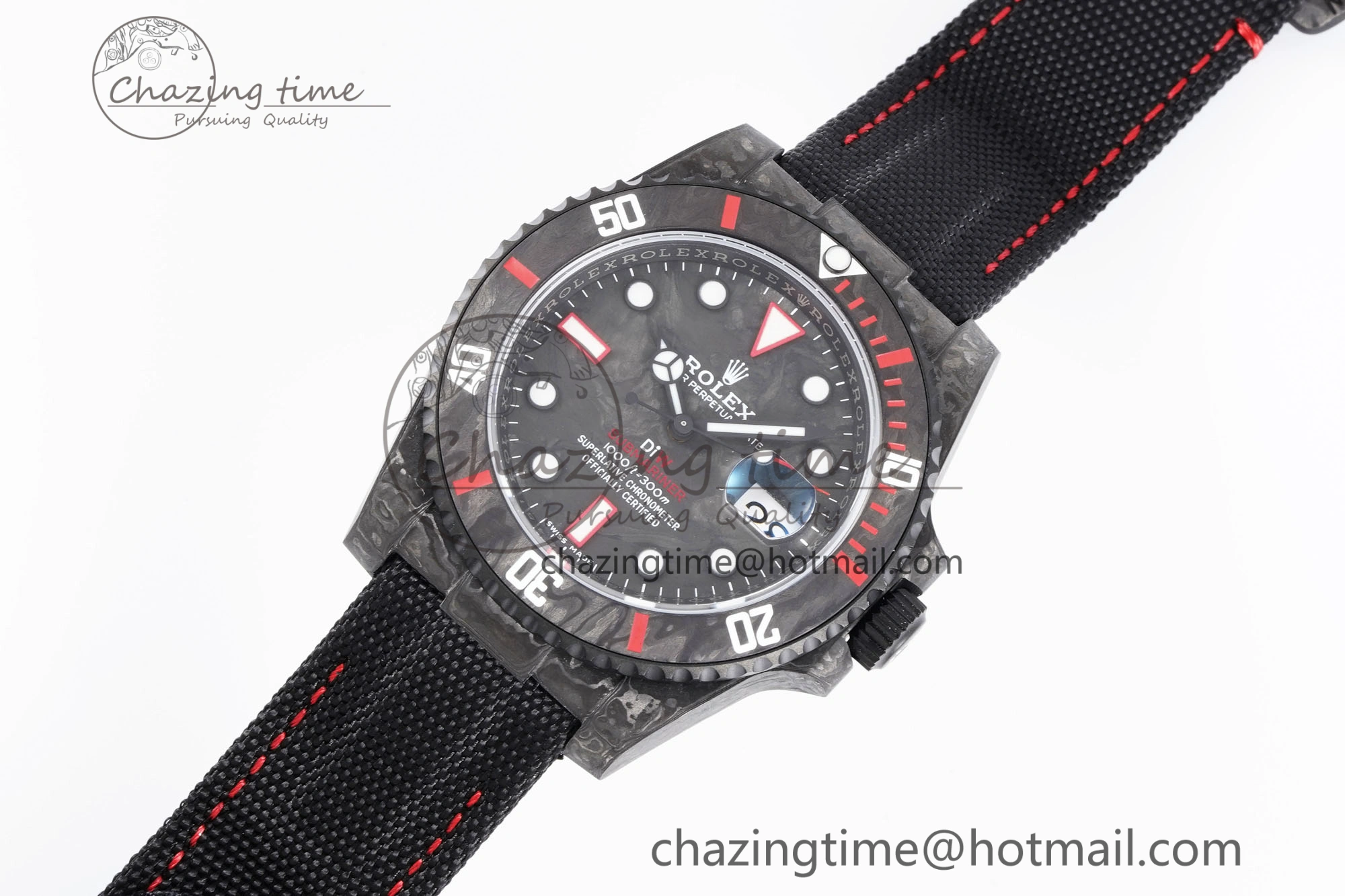 Submariner DIW Carbon VSF 1:1 Best Edition Black Red Dial on Black Nylon Strap VS3135