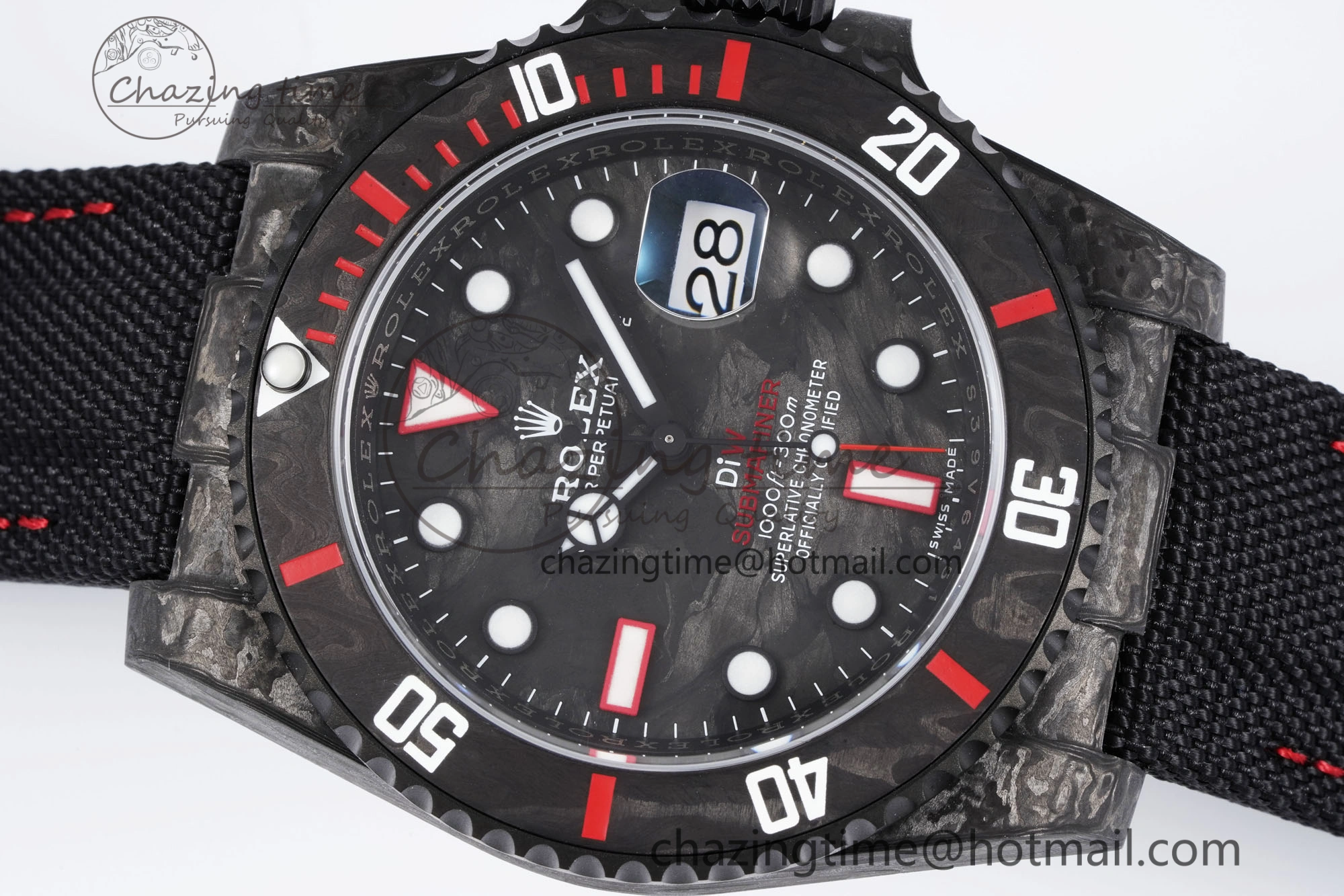 Submariner DIW Carbon VSF 1:1 Best Edition Black Red Dial on Black Nylon Strap VS3135