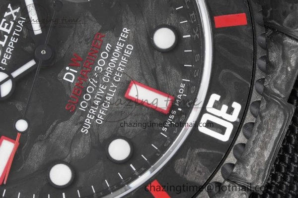 Submariner DIW Carbon VSF 1:1 Best Edition Black Red Dial on Black Nylon Strap VS3135