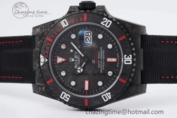 Submariner DIW Carbon VSF 1:1 Best Edition Black Red Dial on Black Nylon Strap VS3135