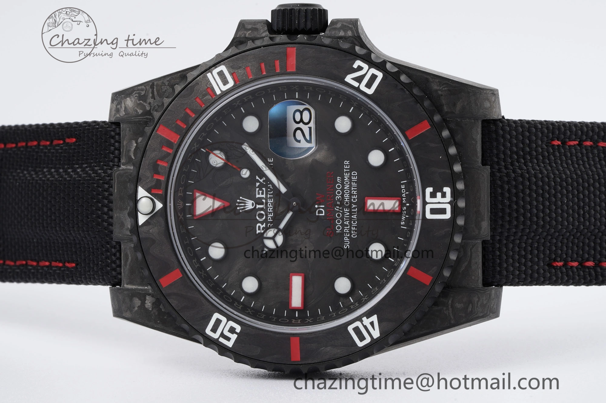 Submariner DIW Carbon VSF 1:1 Best Edition Black Red Dial on Black Nylon Strap VS3135
