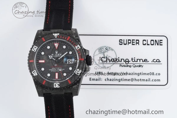 Submariner DIW Carbon VSF 1:1 Best Edition Black Red Dial on Black Nylon Strap VS3135