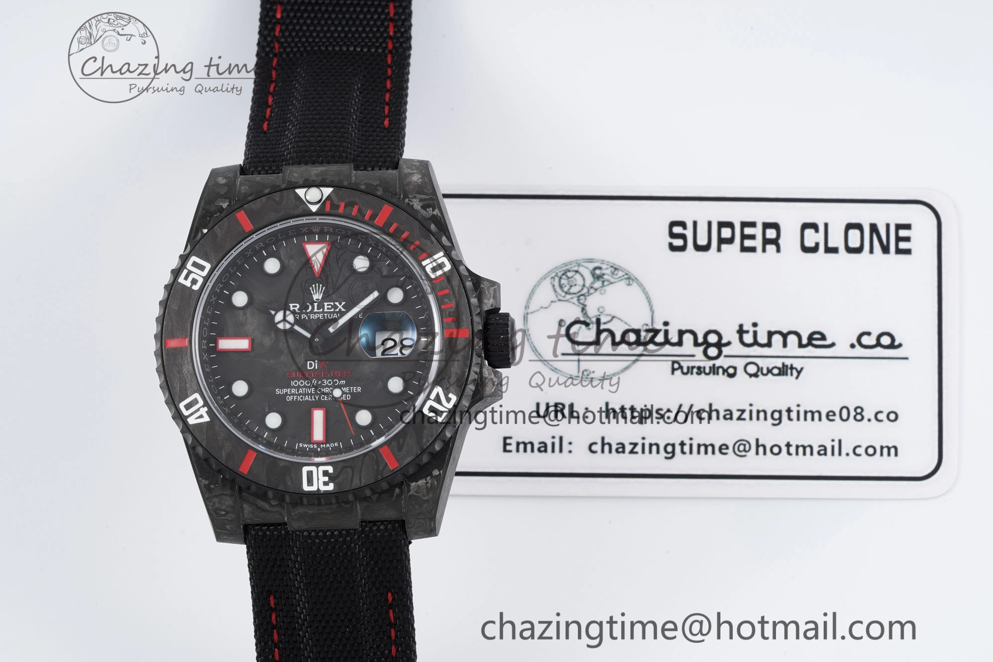 Submariner DIW Carbon VSF 1:1 Best Edition Black Red Dial on Black Nylon Strap VS3135