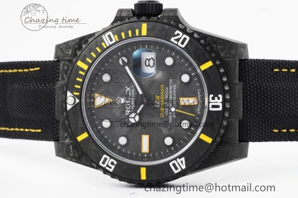 Submariner DIW Carbon VSF 1:1 Best Edition Black Yellow Dial on Black Nylon Strap VS3135