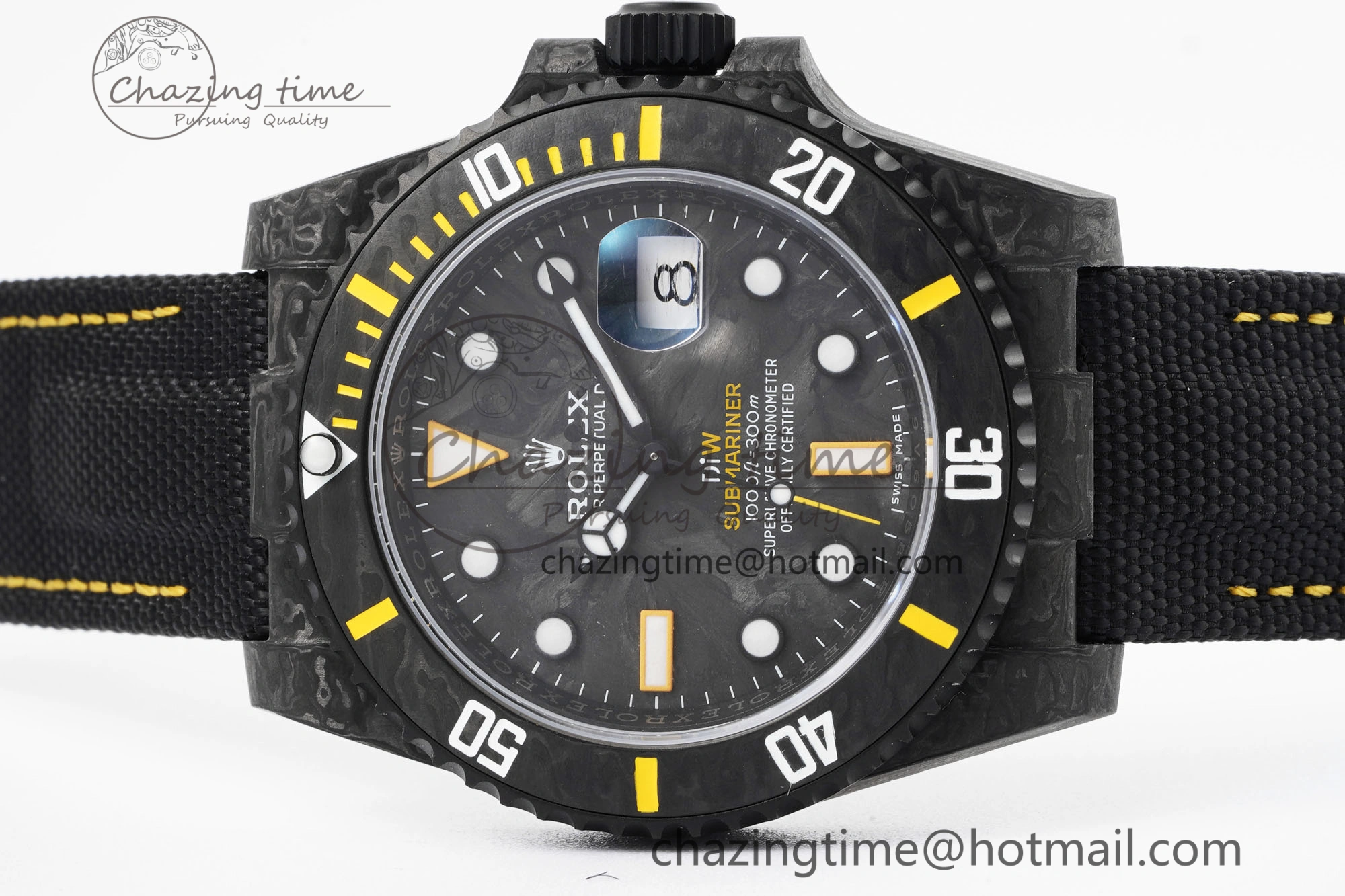 Submariner DIW Carbon VSF 1:1 Best Edition Black Yellow Dial on Black Nylon Strap VS3135