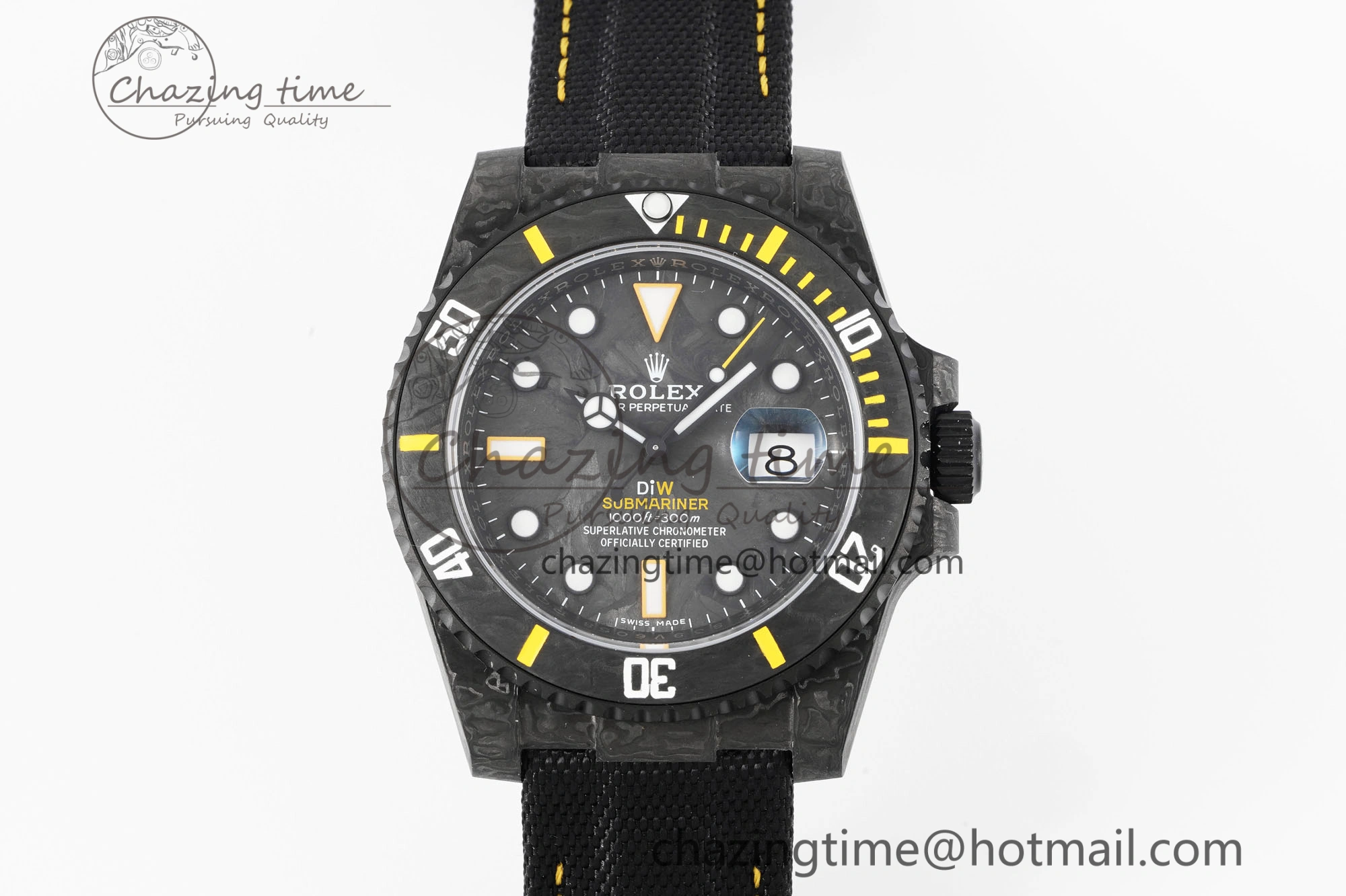 Submariner DIW Carbon VSF 1:1 Best Edition Black Yellow Dial on Black Nylon Strap VS3135