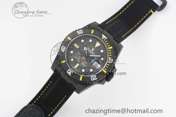 Submariner DIW Carbon VSF 1:1 Best Edition Black Yellow Dial on Black Nylon Strap VS3135