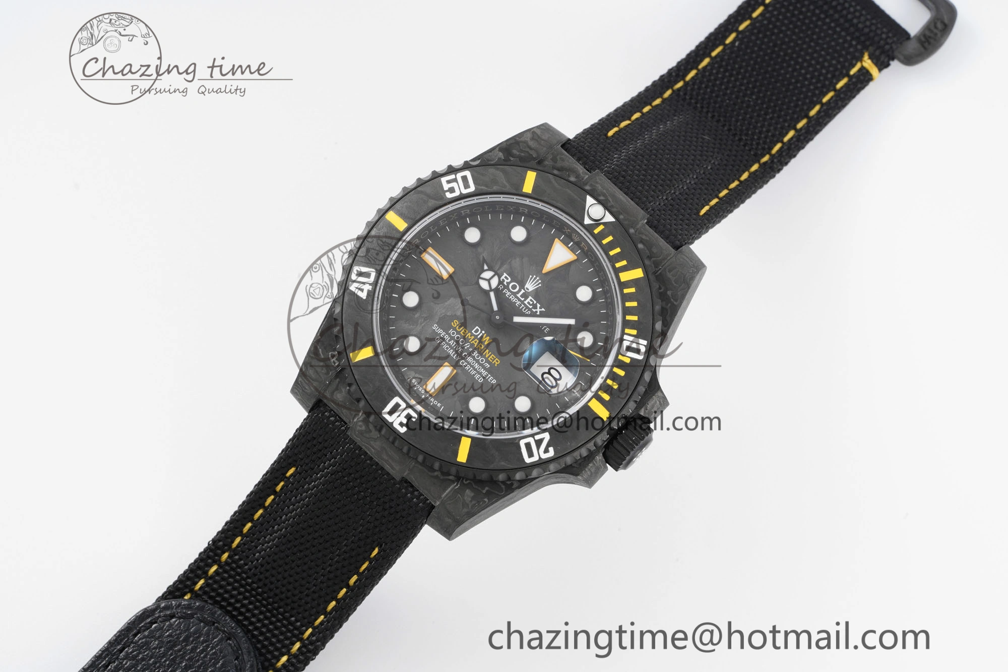 Submariner DIW Carbon VSF 1:1 Best Edition Black Yellow Dial on Black Nylon Strap VS3135