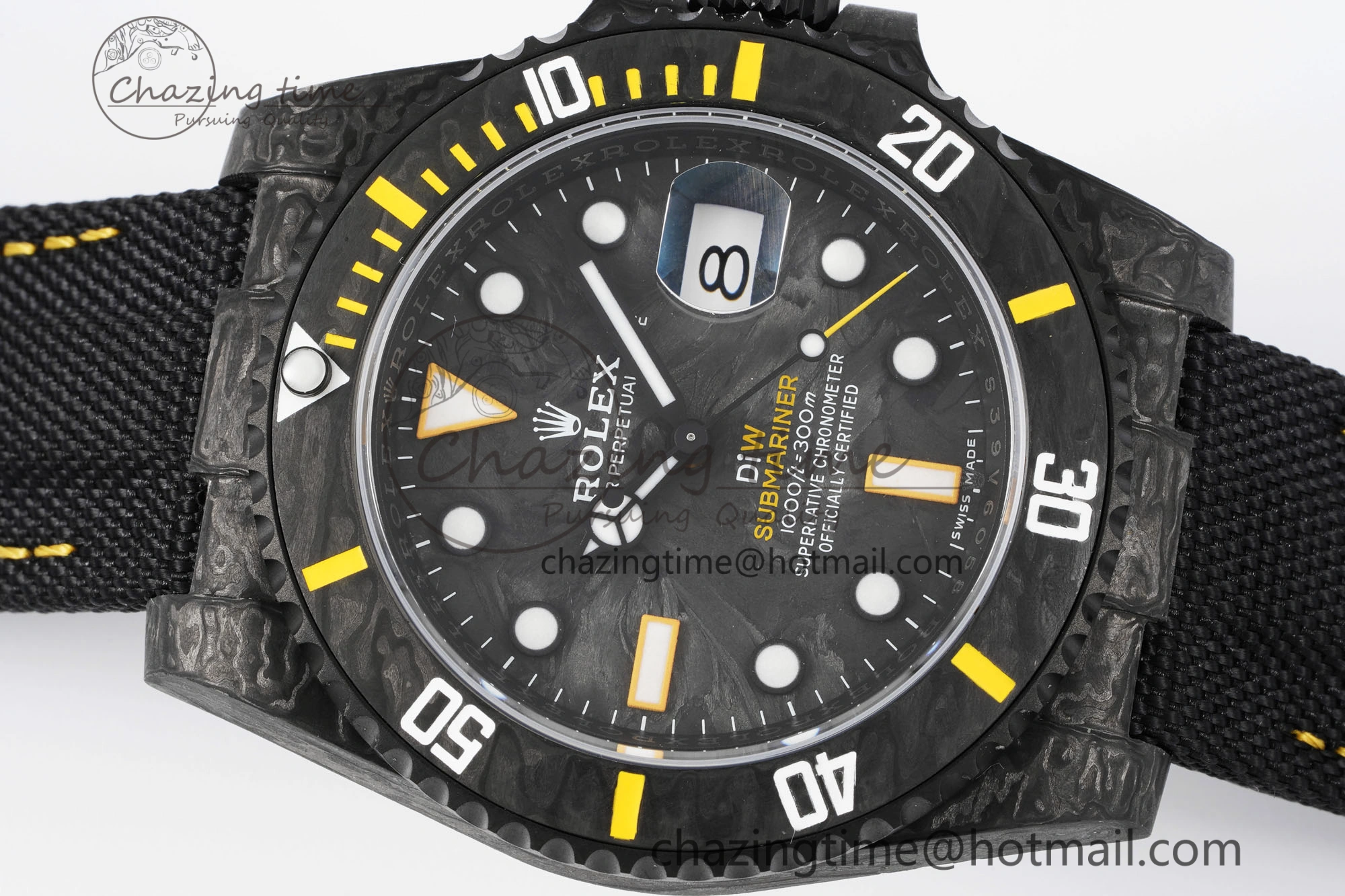Submariner DIW Carbon VSF 1:1 Best Edition Black Yellow Dial on Black Nylon Strap VS3135