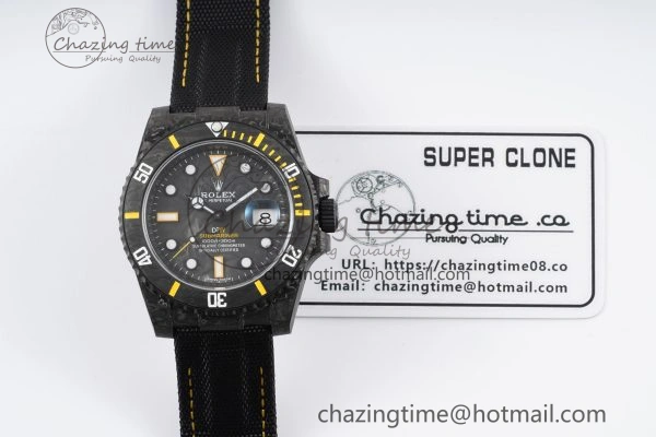 Submariner DIW Carbon VSF 1:1 Best Edition Black Yellow Dial on Black Nylon Strap VS3135