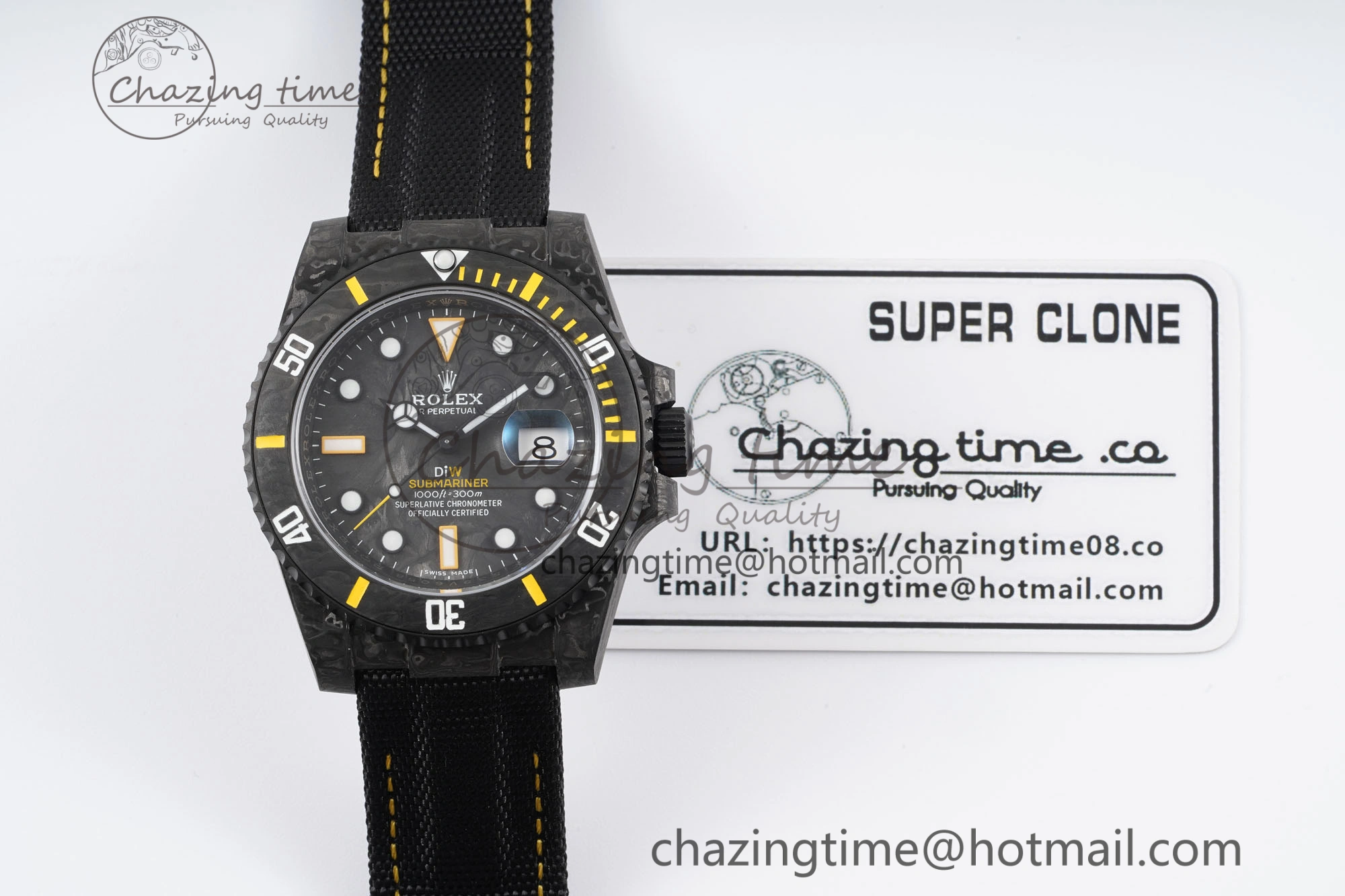 Submariner DIW Carbon VSF 1:1 Best Edition Black Yellow Dial on Black Nylon Strap VS3135