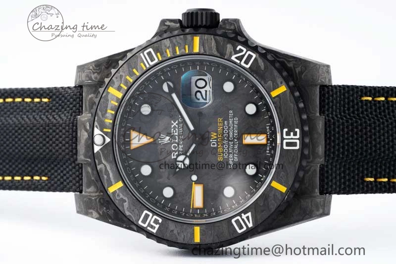 Submariner DIW Carbon VSF 1:1 Best Edition Black Yellow Dial on Black Nylon Strap VS3135