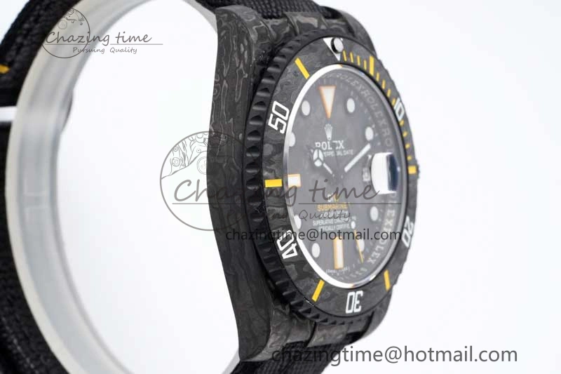 Submariner DIW Carbon VSF 1:1 Best Edition Black Yellow Dial on Black Nylon Strap VS3135