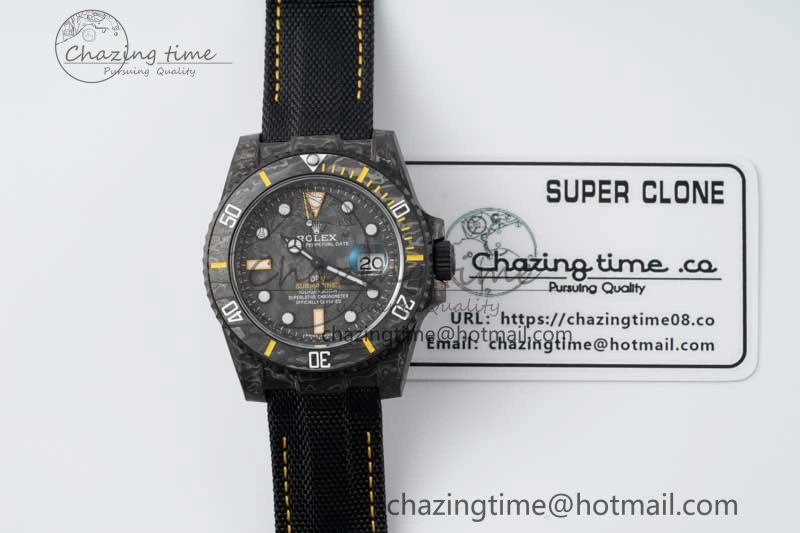 Submariner DIW Carbon VSF 1:1 Best Edition Black Yellow Dial on Black Nylon Strap VS3135