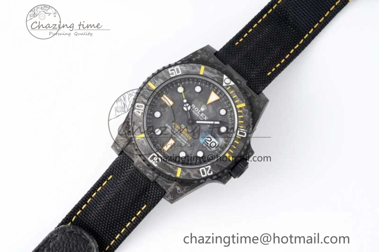 Submariner DIW Carbon VSF 1:1 Best Edition Black Yellow Dial on Black Nylon Strap VS3135