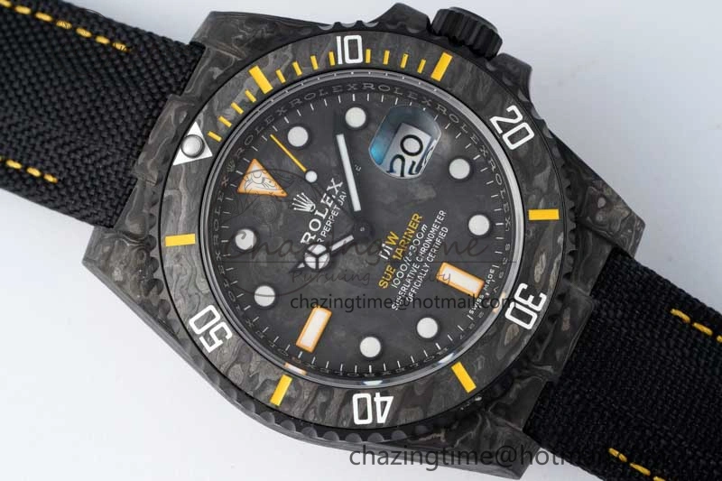Submariner DIW Carbon VSF 1:1 Best Edition Black Yellow Dial on Black Nylon Strap VS3135