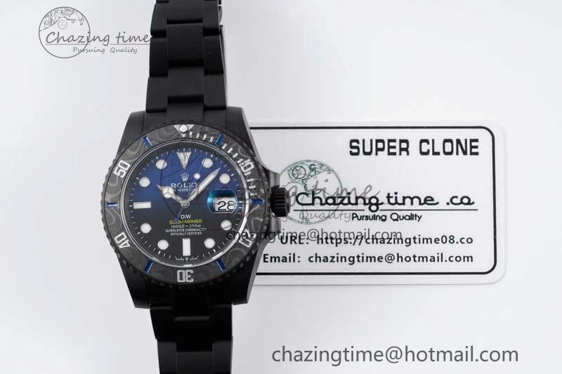 Submariner DIW DLC Sandblasted VSF 1:1 Best Edition Black Blue Dial on DLC Bracelet VS3135