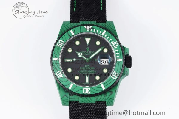 Submariner DIW Green Carbon VSF 1:1 Best Edition Black Dial on Black Nylon Strap VS3135