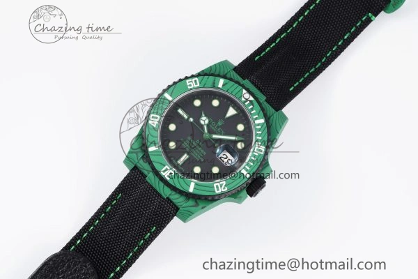 Submariner DIW Green Carbon VSF 1:1 Best Edition Black Dial on Black Nylon Strap VS3135