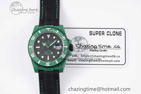 Submariner DIW Green Carbon VSF 1:1 Best Edition Black Dial on Black Nylon Strap VS3135