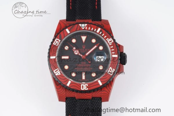 Submariner DIW Red Carbon VSF 1:1 Best Edition Black Dial on Black Nylon Strap VS3135