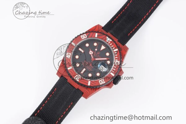 Submariner DIW Red Carbon VSF 1:1 Best Edition Black Dial on Black Nylon Strap VS3135