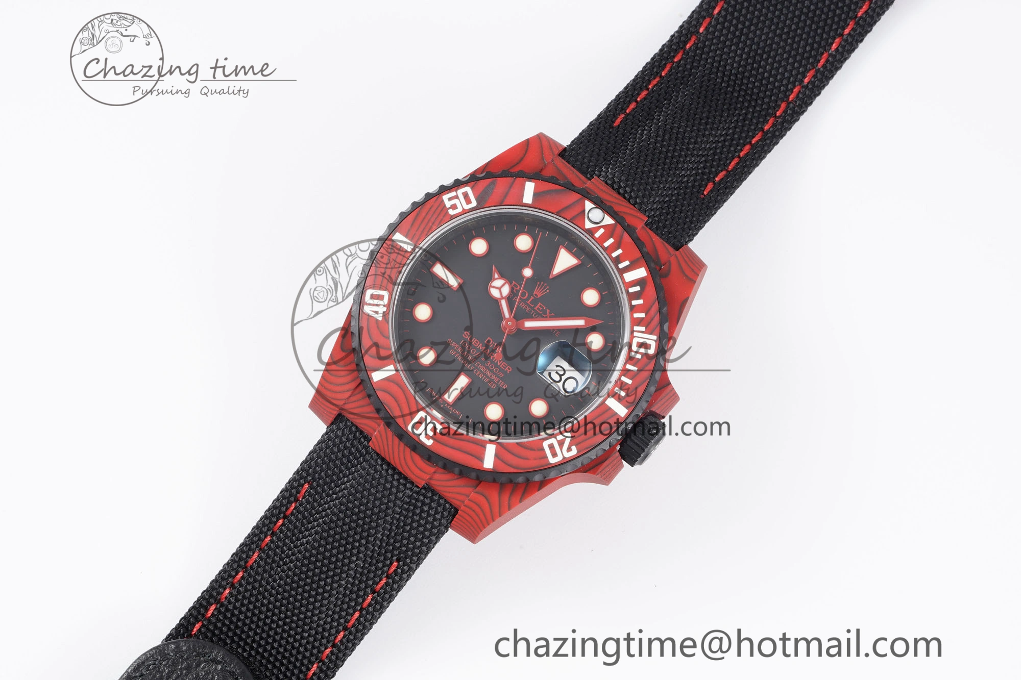 Submariner DIW Red Carbon VSF 1:1 Best Edition Black Dial on Black Nylon Strap VS3135