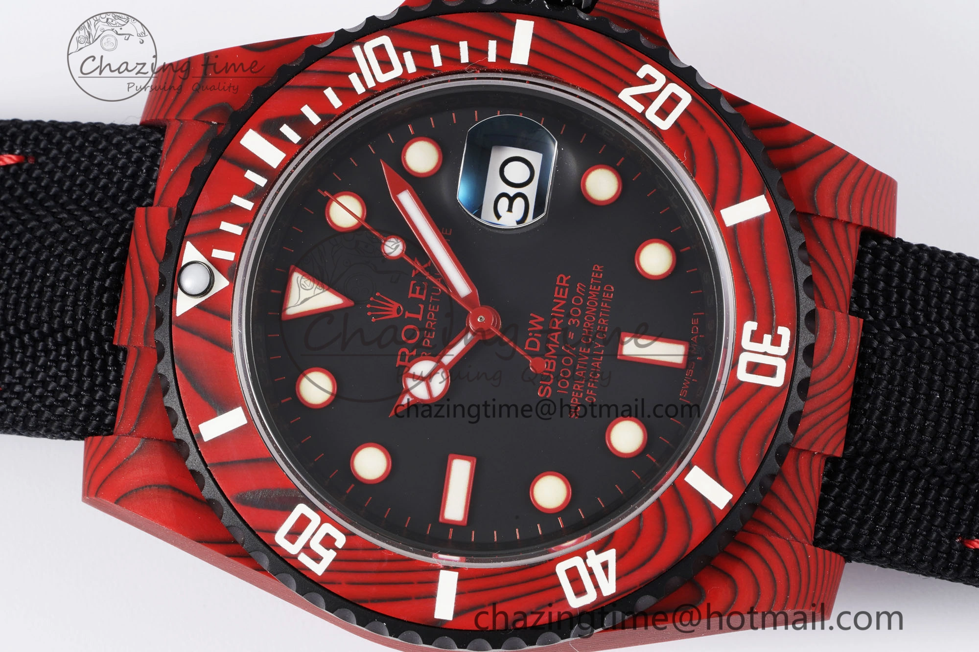Submariner DIW Red Carbon VSF 1:1 Best Edition Black Dial on Black Nylon Strap VS3135