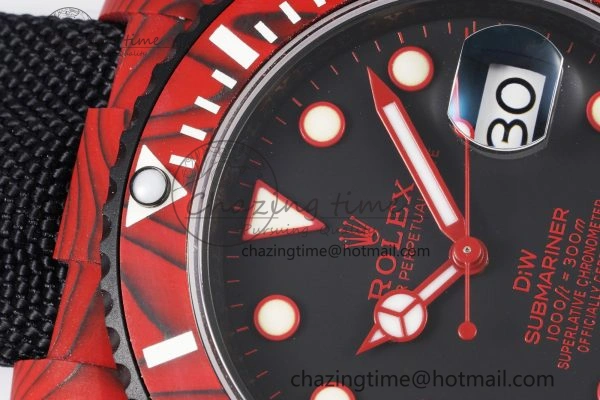 Submariner DIW Red Carbon VSF 1:1 Best Edition Black Dial on Black Nylon Strap VS3135
