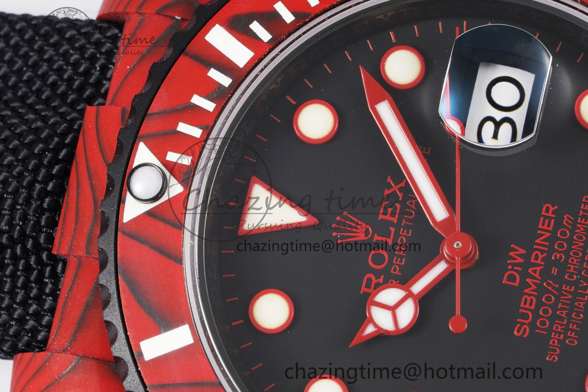 Submariner DIW Red Carbon VSF 1:1 Best Edition Black Dial on Black Nylon Strap VS3135
