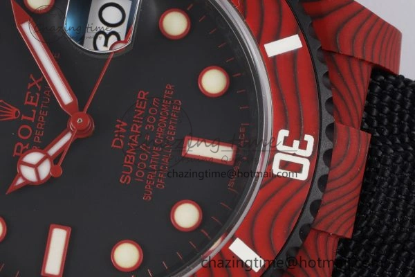 Submariner DIW Red Carbon VSF 1:1 Best Edition Black Dial on Black Nylon Strap VS3135