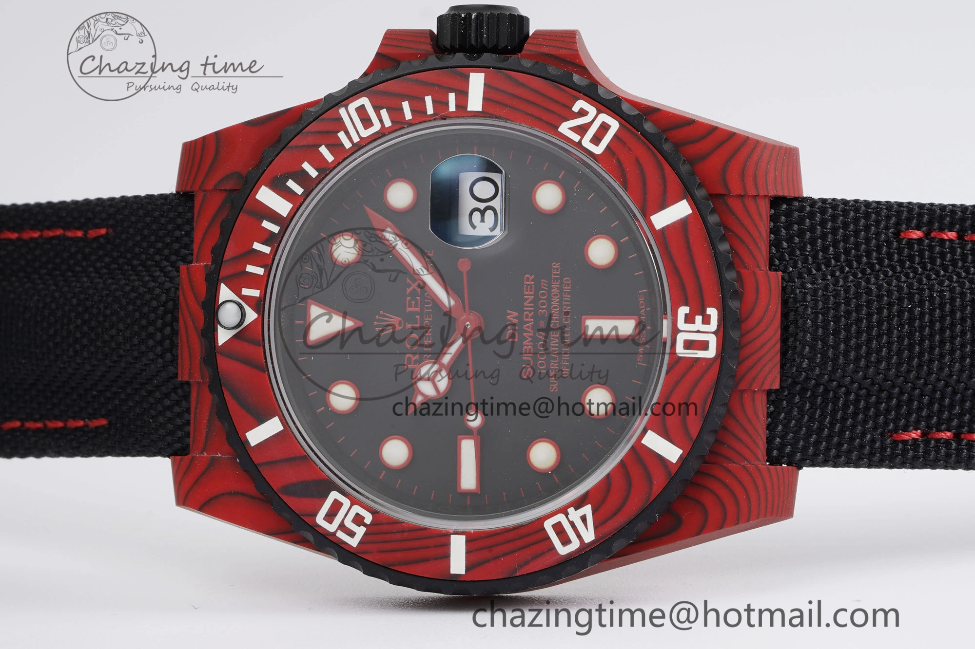 Submariner DIW Red Carbon VSF 1:1 Best Edition Black Dial on Black Nylon Strap VS3135