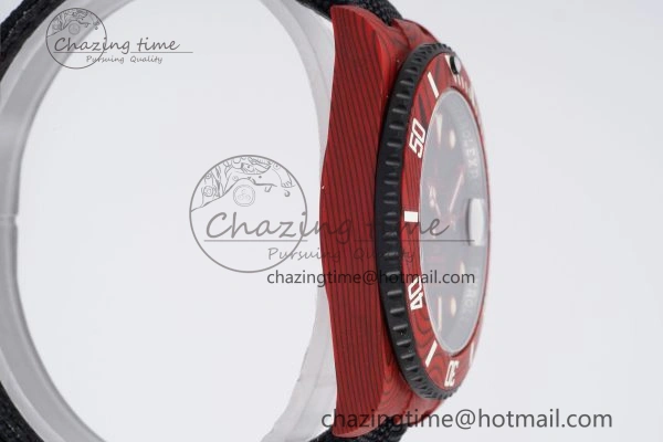 Submariner DIW Red Carbon VSF 1:1 Best Edition Black Dial on Black Nylon Strap VS3135