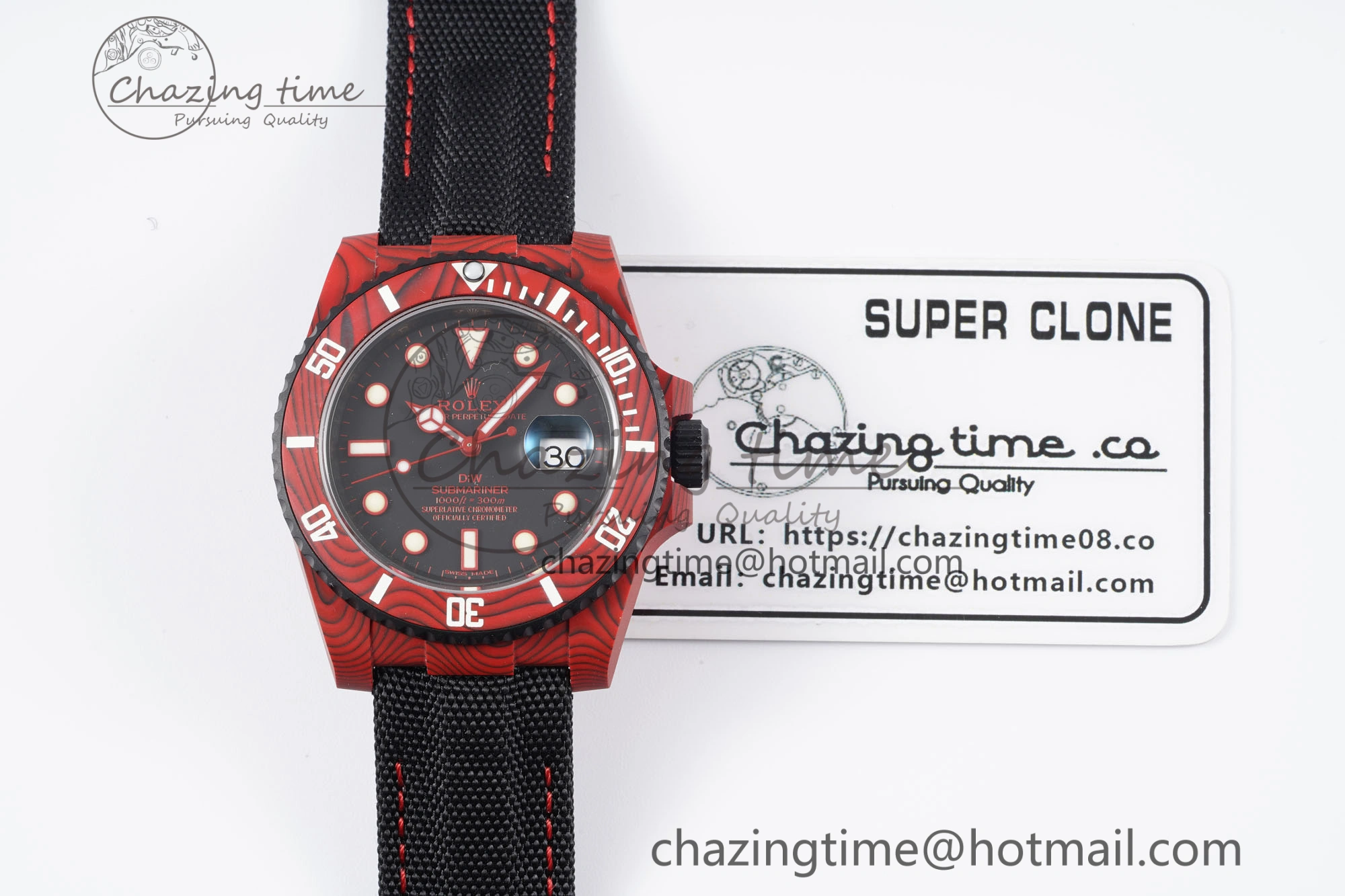 Submariner DIW Red Carbon VSF 1:1 Best Edition Black Dial on Black Nylon Strap VS3135