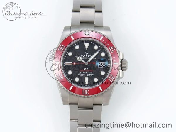 Submariner DIW Red Ceramic Bezel VSF 1:1 Best Edition Black Carbon Dial on Sandblasted Bracelet VS3135