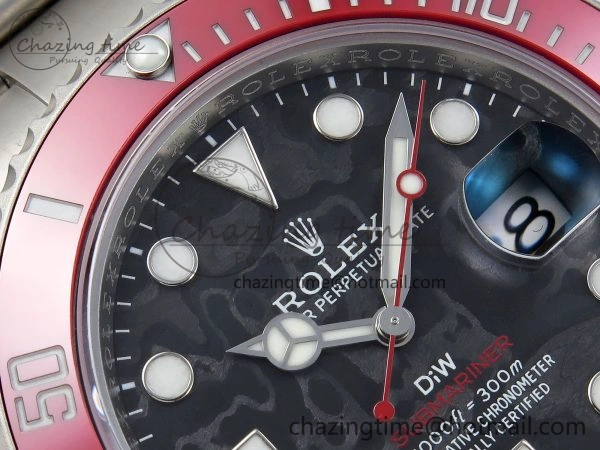 Submariner DIW Red Ceramic Bezel VSF 1:1 Best Edition Black Carbon Dial on Sandblasted Bracelet VS3135