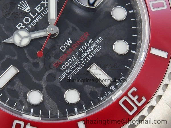 Submariner DIW Red Ceramic Bezel VSF 1:1 Best Edition Black Carbon Dial on Sandblasted Bracelet VS3135
